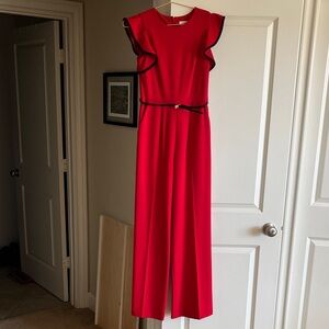 Calvin Klein Red Ruffle Sleeve Jumpsuit